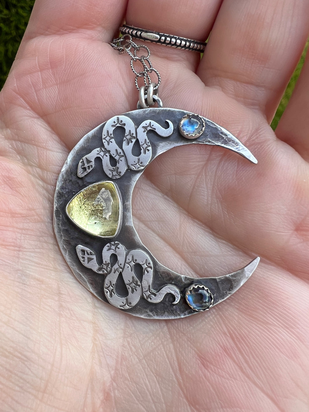 Serpent crescent talisman necklace
